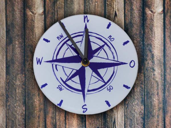 Maritime Glas Wanduhr Kompass