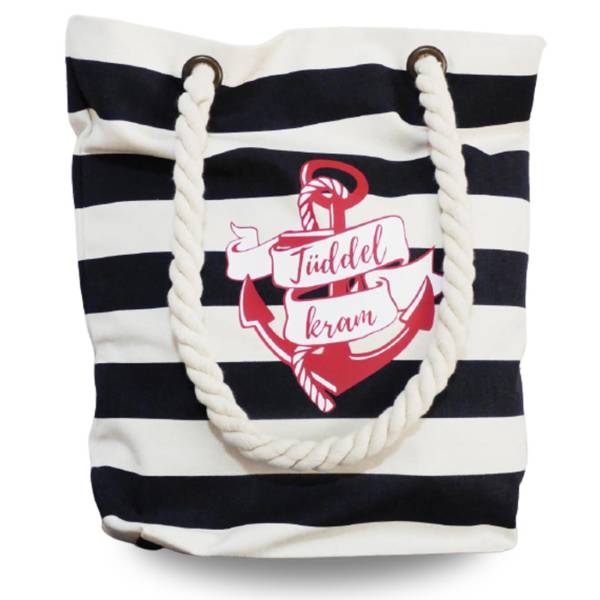 Große Shopper / Schultertasche für den Strand oder zum Einkaufen maritim gestreift mit Anker Motiv