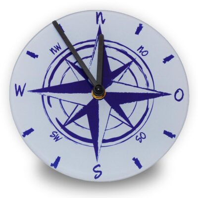 Kompass Wanduhr maritim aus Glas 18 x 18 cm