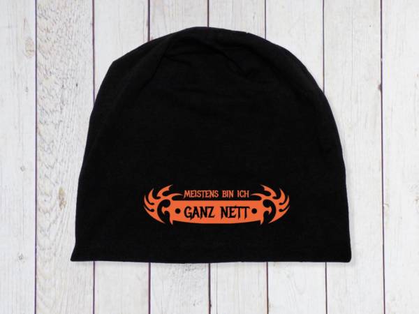 Beanie mit Spruch orange