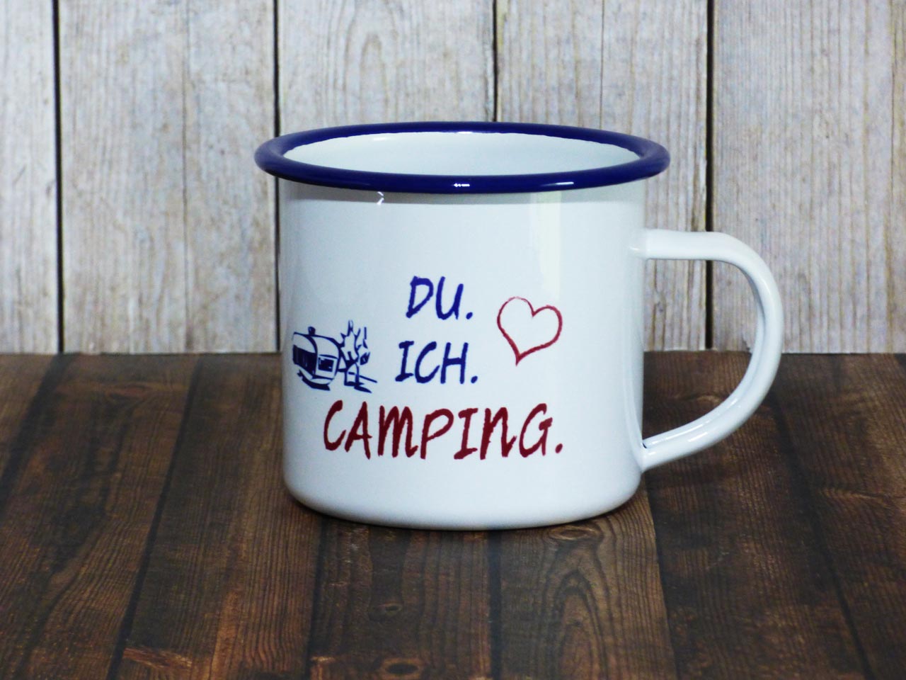 Emaille Tasse Spruch Becher Kaffeebecher Campingbecher Motto let's travel. eb36 