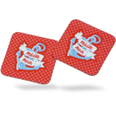 Maritime Tischdeko Untersetzer Anker mit ‘Moin Moin’ im Retro Design | 9 x 9 cm | Holz | quadratisch