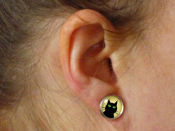 Ohrring Stecker schwarze Katze
