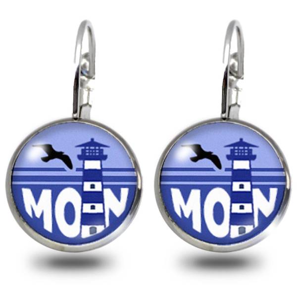 Maritime Moin Ohranhänger mit 12mm Leuchtturm Motiv | Edelstahl Modeschmuck