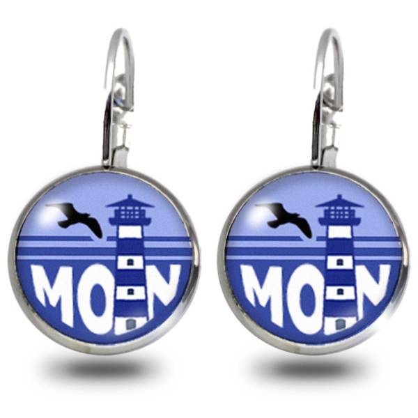 Maritime Moin Ohranhänger mit 12mm Leuchtturm Motiv | Edelstahl Modeschmuck
