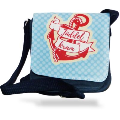 Kleine Umhängetasche aus Jeans-Stoff mit Anker-Motiv ‘Tüddelkram’ | Varianten wählbar