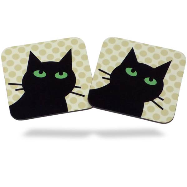 Katzenmotiv Geschenke Untersetzer mit süßer, schwarzer Katze | Geschenkidee für Katzenbesitzer | 2er Set