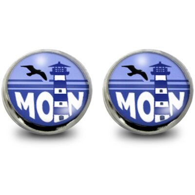 Maritimes Paar 12mm Modeschmuck Edelstahl Ohrstecker mit Leuchtturm & Moin Motiv