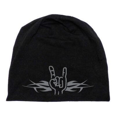 Schwarze Heavy Metal Mütze / Beanie mit Metal Hand Pommesgabel | Cooles Geschenk für Metal Fans