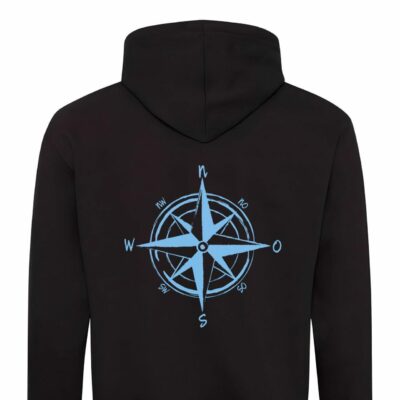 Maritimer Kompass Pullover mit Kapuze | Hoodie typisch norddeutsch | 3 Farben des Aufdrucks wählbar