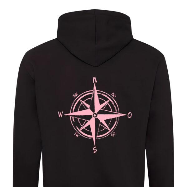 Maritimer Kapuzen Pullover mit Kompassrose bedruckt | 3 Farben erhältlich | Unisex, zweifarbig rosa