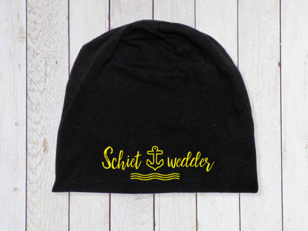 Maritimes Unisex 'Schietwedder' Beanie in Schwarz mit Anker