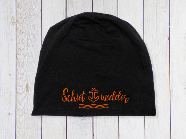 Maritimes Unisex 'Schietwedder' Beanie in Schwarz mit Anker