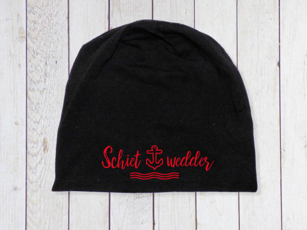 Maritimes Unisex 'Schietwedder' Beanie in Schwarz mit Anker
