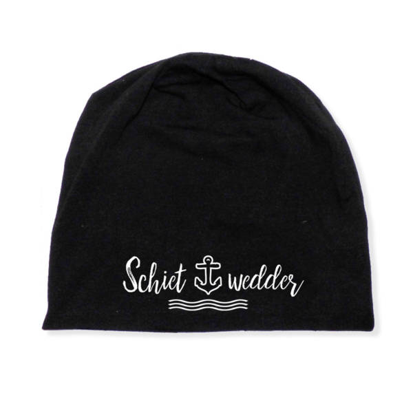 Maritimes Unisex ‚Schietwedder‘ Beanie in Schwarz mit Anker in 8 wählbaren Farben