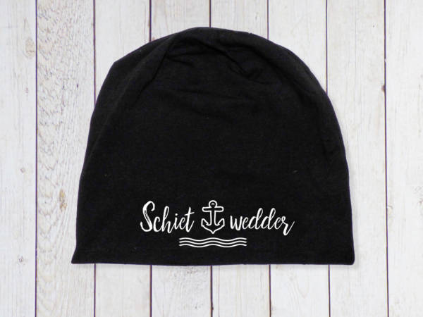 Maritimes Unisex 'Schietwedder' Beanie in Schwarz mit Anker