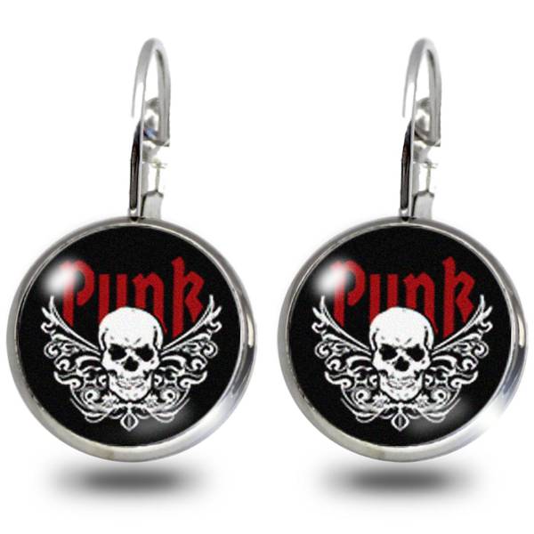 Hängende Totenkopf-Ohrringe für Punks als Edelstahl Modeschmuck – 12mm