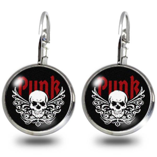 Hängende Totenkopf-Ohrringe für Punks als Edelstahl Modeschmuck – 12mm