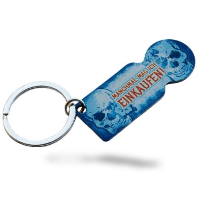 Einkaufswagenlöser im Totenkopf Design in 4 Farbvarianten ‘Manchmal mag ich Einkaufen’