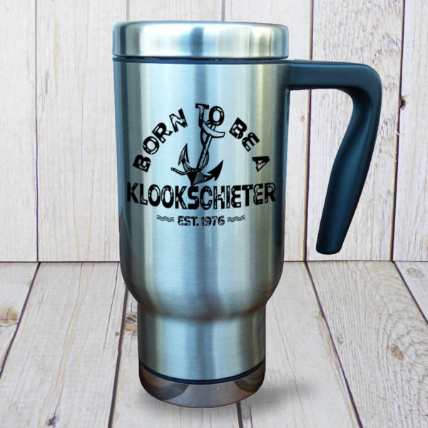 Edelstahl Thermobecher maritim mit Griff | individuell anpassbar mit Wunschdatum – Born to be a Klookschieter