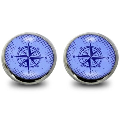 Maritimer Cabochon Ohrschmuck / Ohrstecker 12 mm mit Kompassrose