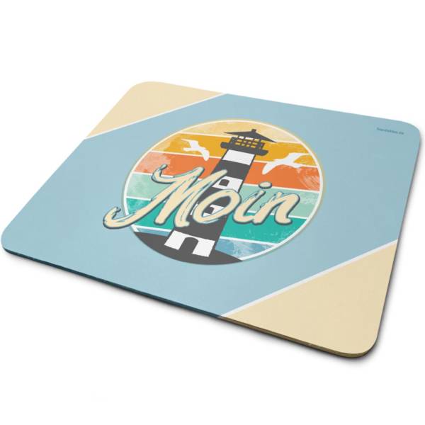 Maritimes Mousepad mit Moin-Design und Leuchtturm im bunten Retro-Look