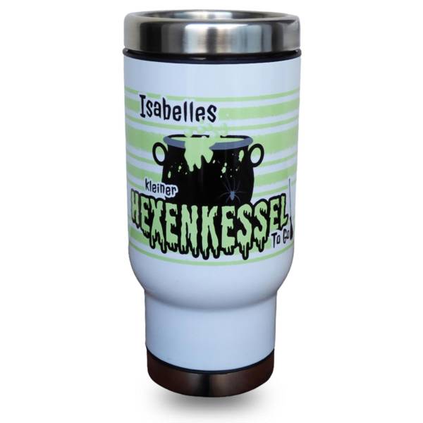 Edelstahl Thermobecher ‘Kleiner Hexenkessel To Go’ bedruckt mit Wunschnamen