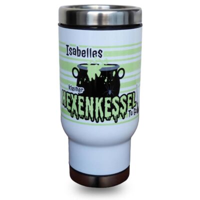 Edelstahl Thermobecher ‘Kleiner Hexenkessel To Go’ bedruckt mit Wunschnamen
