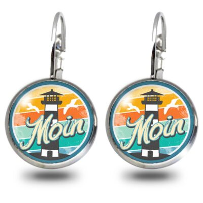 Maritime hängende 12mm Brisur Ohrringe mit buntem Leuchtturm Motiv