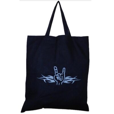 Coole schwarze Baumwolltasche Mit Heavy-Metal-Pommesgabel Zeichen und Tribal