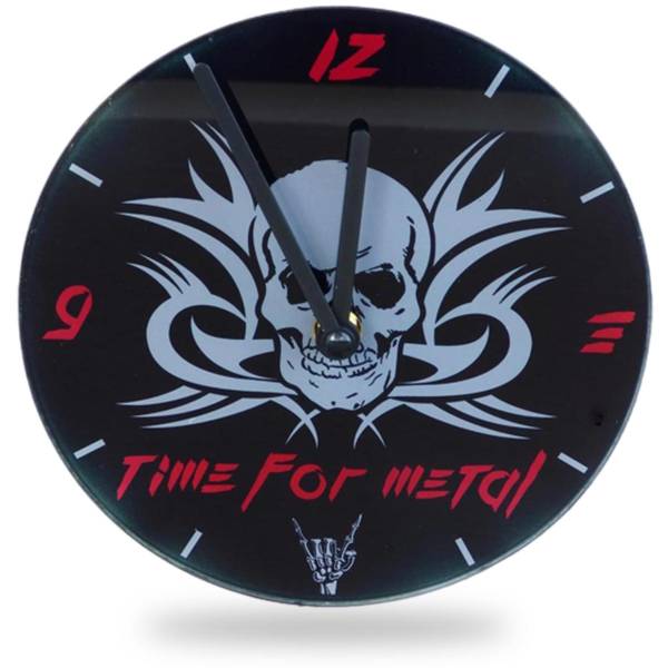 Kleine Heavy Metal Wanduhr ‚Time for Metal‘ mit Skull, Tribal und Metal Hand