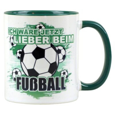 Zweifarbige Tasse für Fussball-Fans aus Keramik