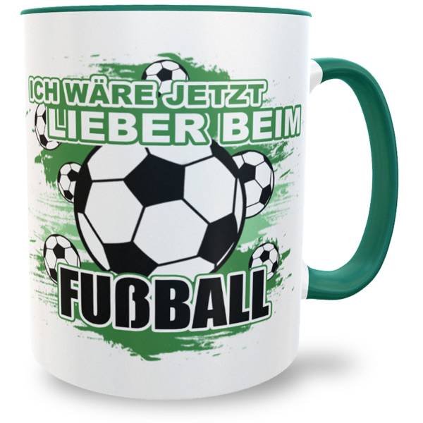 Zweifarbige Tasse für Fussball-Fans aus Keramik
