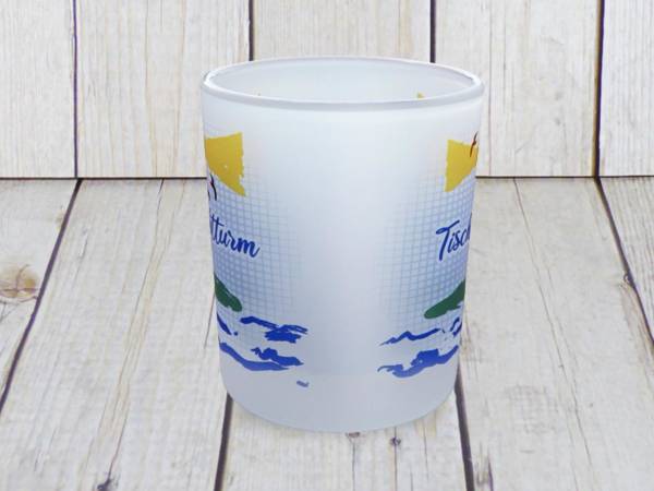 Kleiner Glas Teelichthalter 'Tischleuchtturm' mit maritimem Motiv
