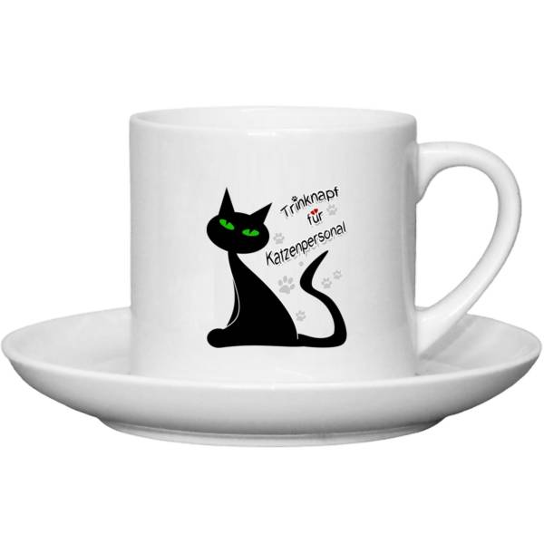 Espressotasse lustig mit Katzen-Motiv und Spruch bedruckt