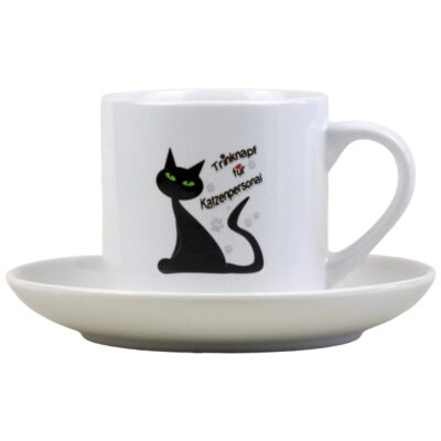 Espressotasse lustig mit Katzen-Motiv und Spruch bedruckt