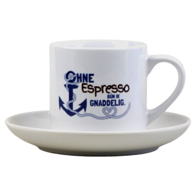Espressotasse maritim mit Anker Motiv und Unterteller im Set