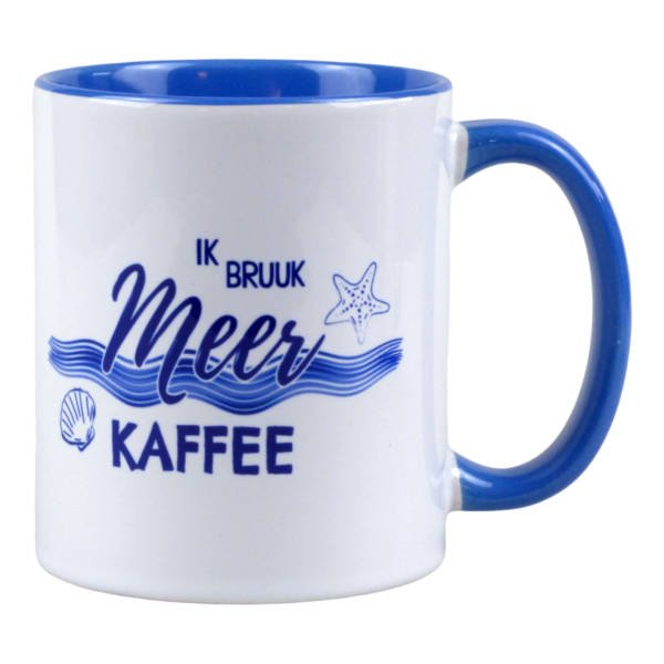 Keramik Kaffeebecher mit norddeutschem Motiv und Spruch – Ik Bruuk Meer Kaffee