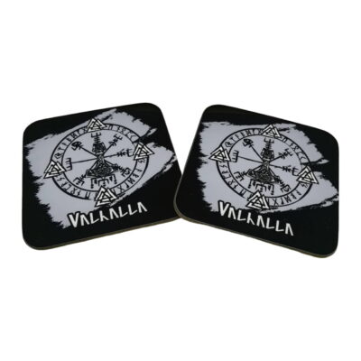 Coole Wikinger Deko Untersetzer mit Thors Hammer | Kleine Geschenke für Wikinger Fans | 2er Set | Holz