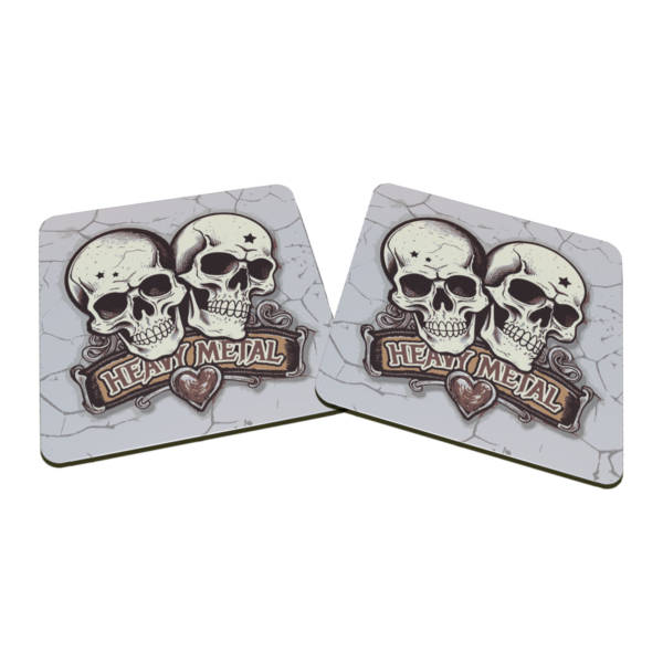 Coole Tischdeko Heavy Metal Untersetzer mit Totenkopf | Kleines Geschenk für Metal Fans | 2er Set | eckig