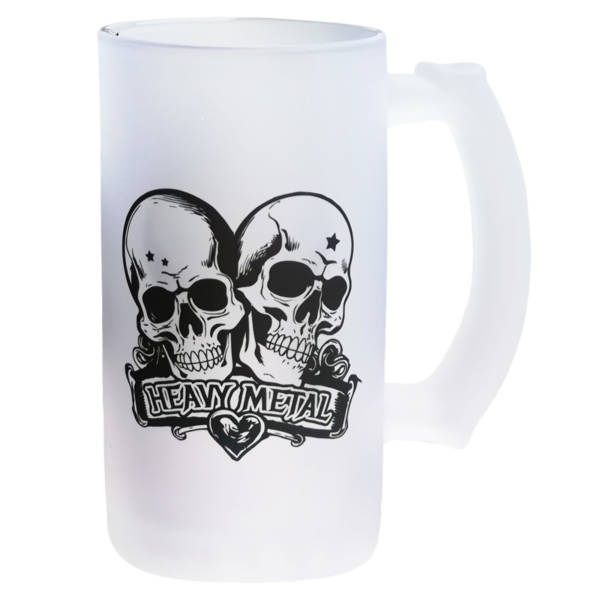 Totenkopf Heavy-Metal Bierglas: Satiniertes Design für Headbanger