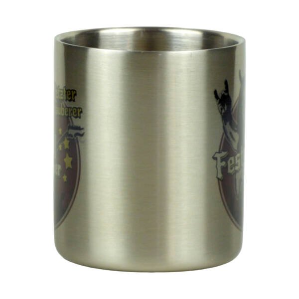 Doppelwandige Edelstahltasse mit Karabiner und Motiv