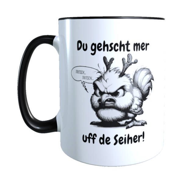Pfalz Elwetritsch Kaffee Tasse mit Spruch 'Du gehscht mer uff de Seiher!'