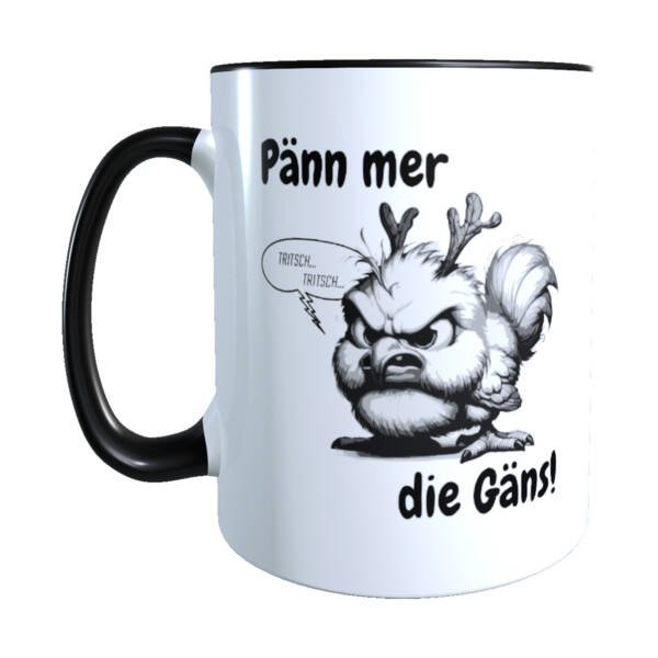 Pfalz Tasse auf Pfälzisch mit Elwetritsch und Spruch 'Pänn mer die Gäns!'