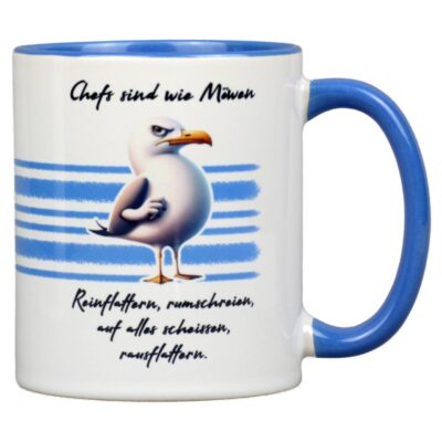 Lustige Chef Tasse mit Spruch und Möwe aus Keramik | Büro Tasse als witziges Geschenk