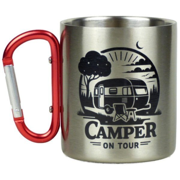 Edelstahl-Tasse mit Karabinergriff für Camper