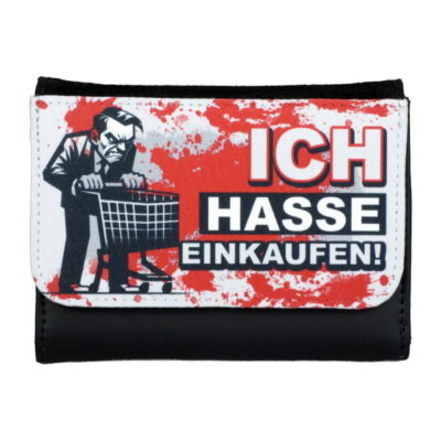 ‘Ich hasse Einkaufen’ Lustige Herren-Geldbörse – Witziges Portemonnaie mit Magnetverschluss und Münzfach