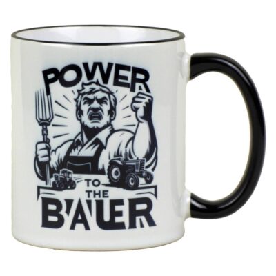 Keramiktasse – Power to the Bauer, mit Mistgabel und Trecker-Motiv, Geschenk für Landwirte, 330ml