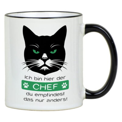 Lustige Keramiktasse mit Katzenmotiv – Witziger Spruch für Katzenliebhaber ‘Ich bin hier der Chef…’, 330ml