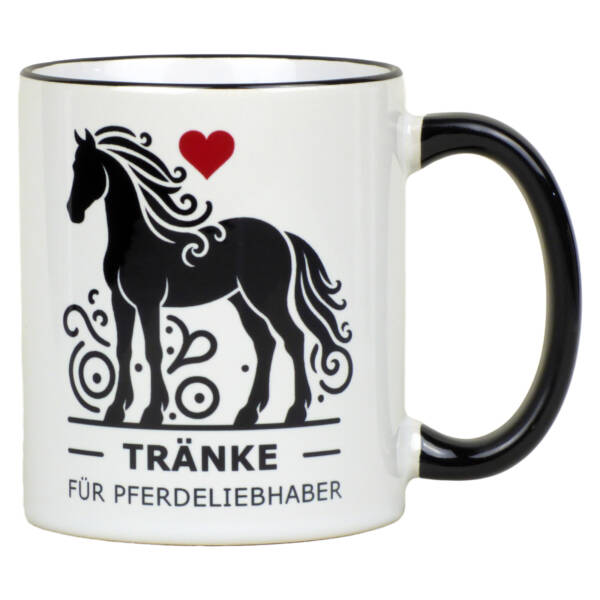 Keramik Tasse mit elegantem Pferdemotiv und Herz – ‚Tränke für Pferdeliebhaber‘ – 330ml